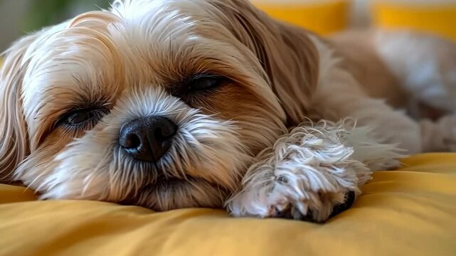 Peaceful slumber of a fluffy Shih Tzu
