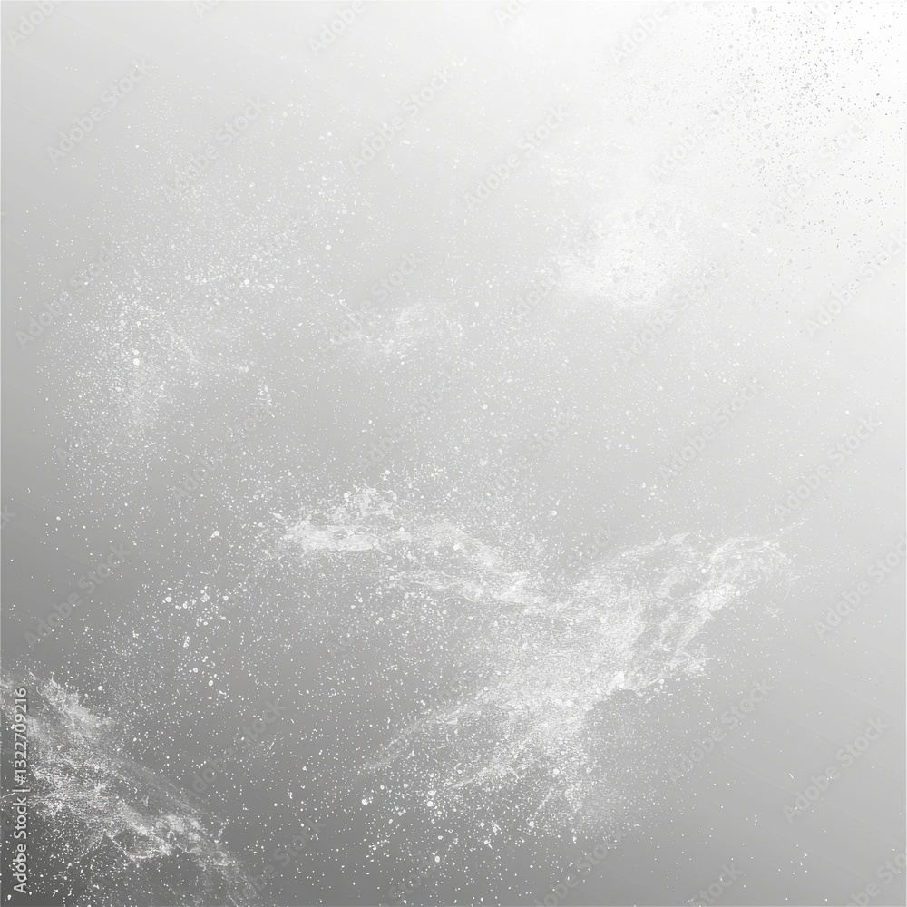 Poster abstract splashes of white against a light gray background, creating a soft, ethereal atmosphere.