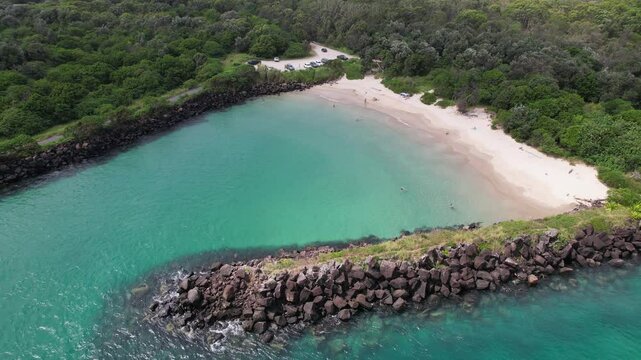 Marlo&rsquo;s Beach At Tweed River In Fingal Head, NSW, Australia - Aerial Shot