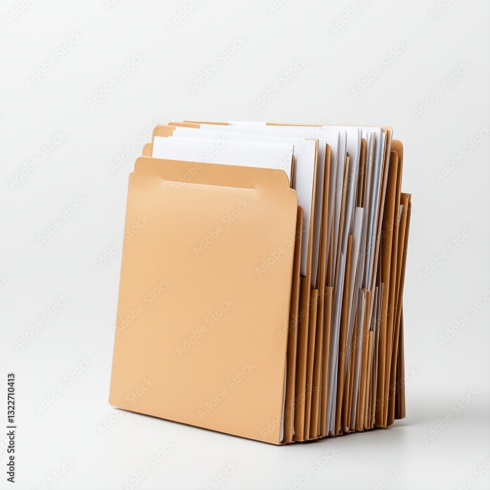 Aufkleber stacked file folders with documents on a white background for office organization and productivity