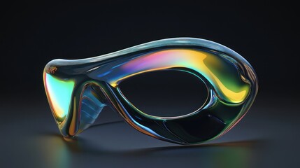 Iridescent glass mask on dark background.