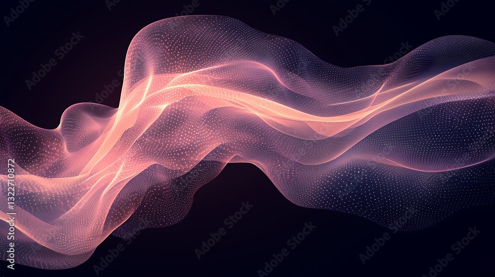 Poster an abstract artwork of flowing illuminated mesh structures in space