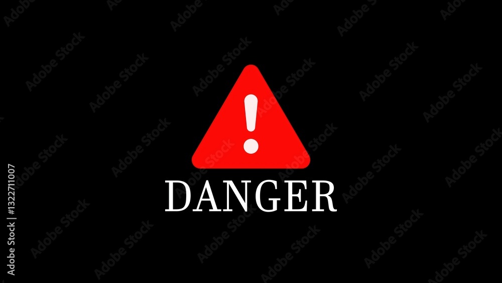 Poster a red triangular warning sign with an exclamation mark and the word 'danger' written below it, set a