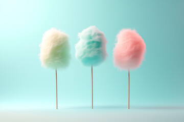 Premium Three Floating, Cotton Candy-Like Structures Arranged in a Horizontal