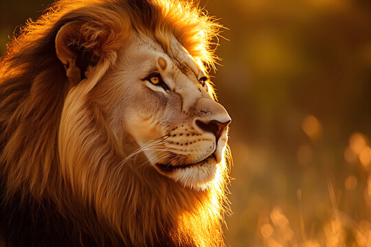 Close-Up Lion Face - Majestic Wild Animal Portrait, Powerful Lion Expression, Intense Wildlife Photography of the King of the Jungle in its Natural Habitat
