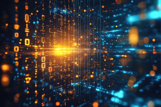 Digital network matrix, binary code, data flow - Powered by Adobe