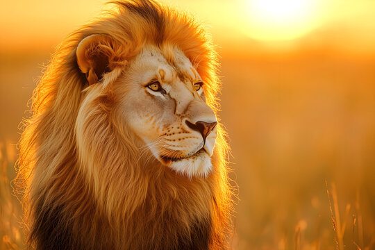 Close-Up Lion Face - Majestic Wild Animal Portrait, Powerful Lion Expression, Intense Wildlife Photography of the King of the Jungle in its Natural Habitat