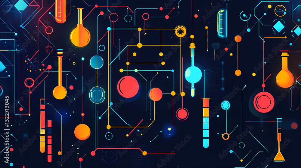 Poster abstract lab circuitry: an abstract composition of vibrant lab equipment and circuits, reflecting th