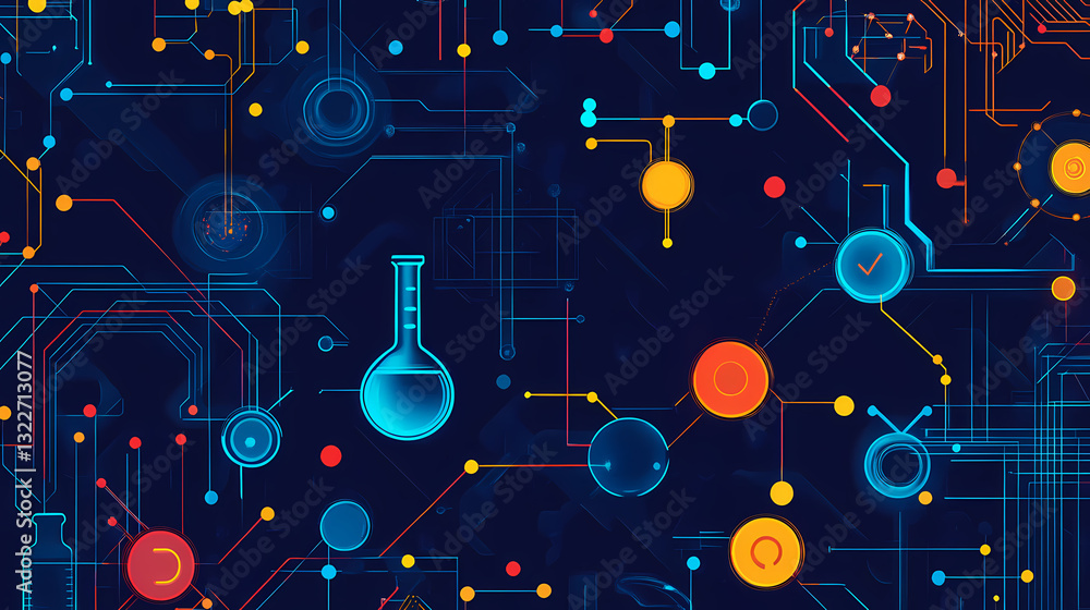 Poster abstract science illustration: an abstract and dynamic illustration of science and technology, featu
