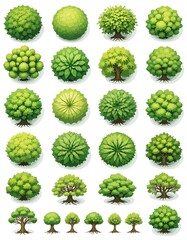Forest trees. Green tree, forests composition and isolated trees cartoon vector illustration set. Forest trees. Foresting botanical woodland or park green tree trunk signs. JPEG version of vector.