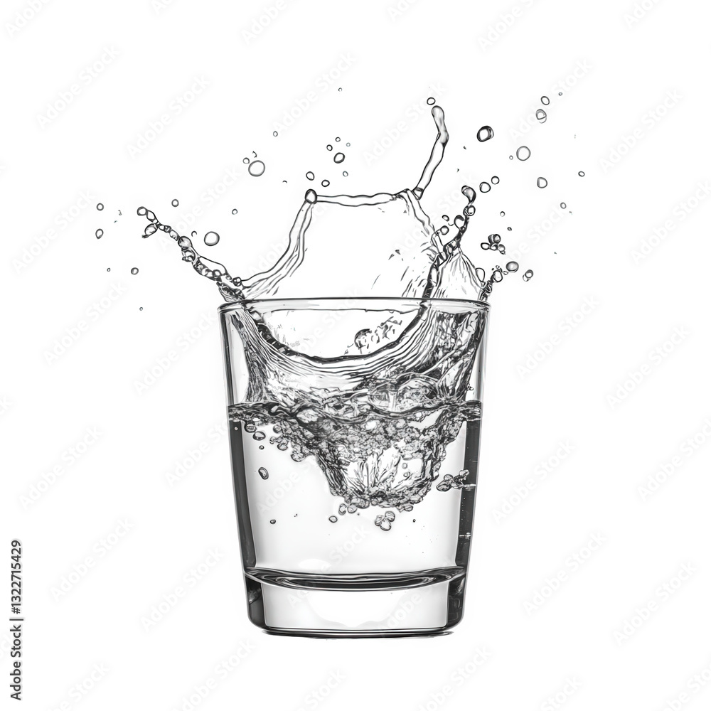 Poster a glass filled with water is shown with droplets splashing out capturing the dynamic movement and cl