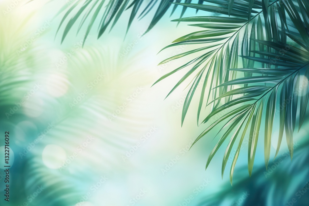 Aufkleber tropical oasis with blurred palm leaves creating a fresh and adventurous vibe during a sunny day