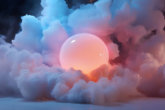 Stunning Gender Reveal Celebration - Mystical Glowing Orb with Pink and Blue Mist, Ethereal Golden Sparkles in a Dreamy Celestial Environment