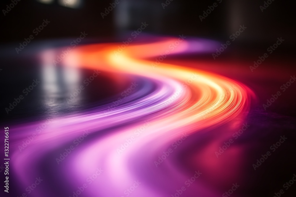Poster a luminous multicolored flow bending across a dark textured surface