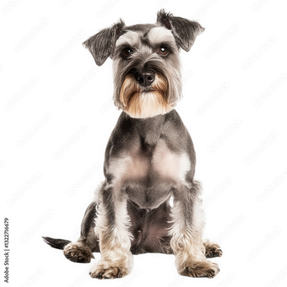 Poster a close-up portrait of a schnauzer dog showcasing its distinct features and playful expression again
