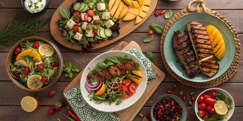 Healthy Grilled Feast with Fresh Salads