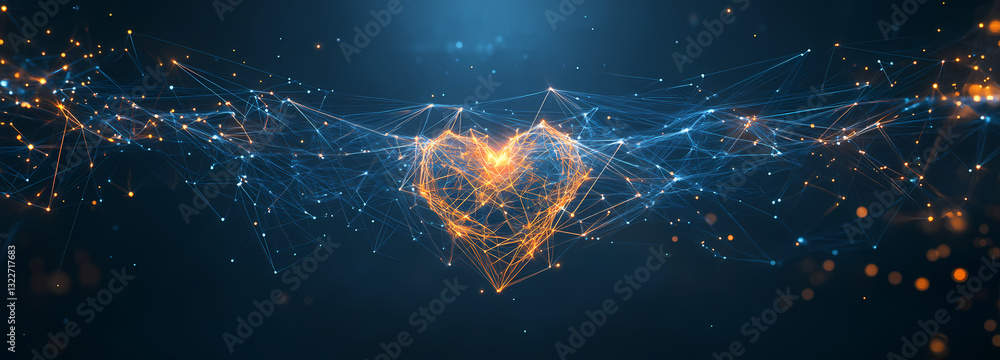 Poster digital heartbeat: a mesmerizing digital illustration of a heart formed by interconnected lines and 