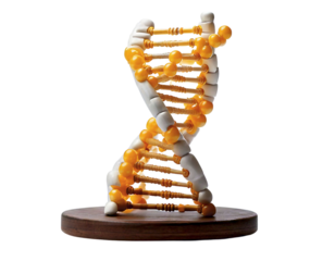 Striking studio shot of a DNA model.  Elegant design, perfect for illustrating concepts of genetics, heredity, biology, or scientific research.