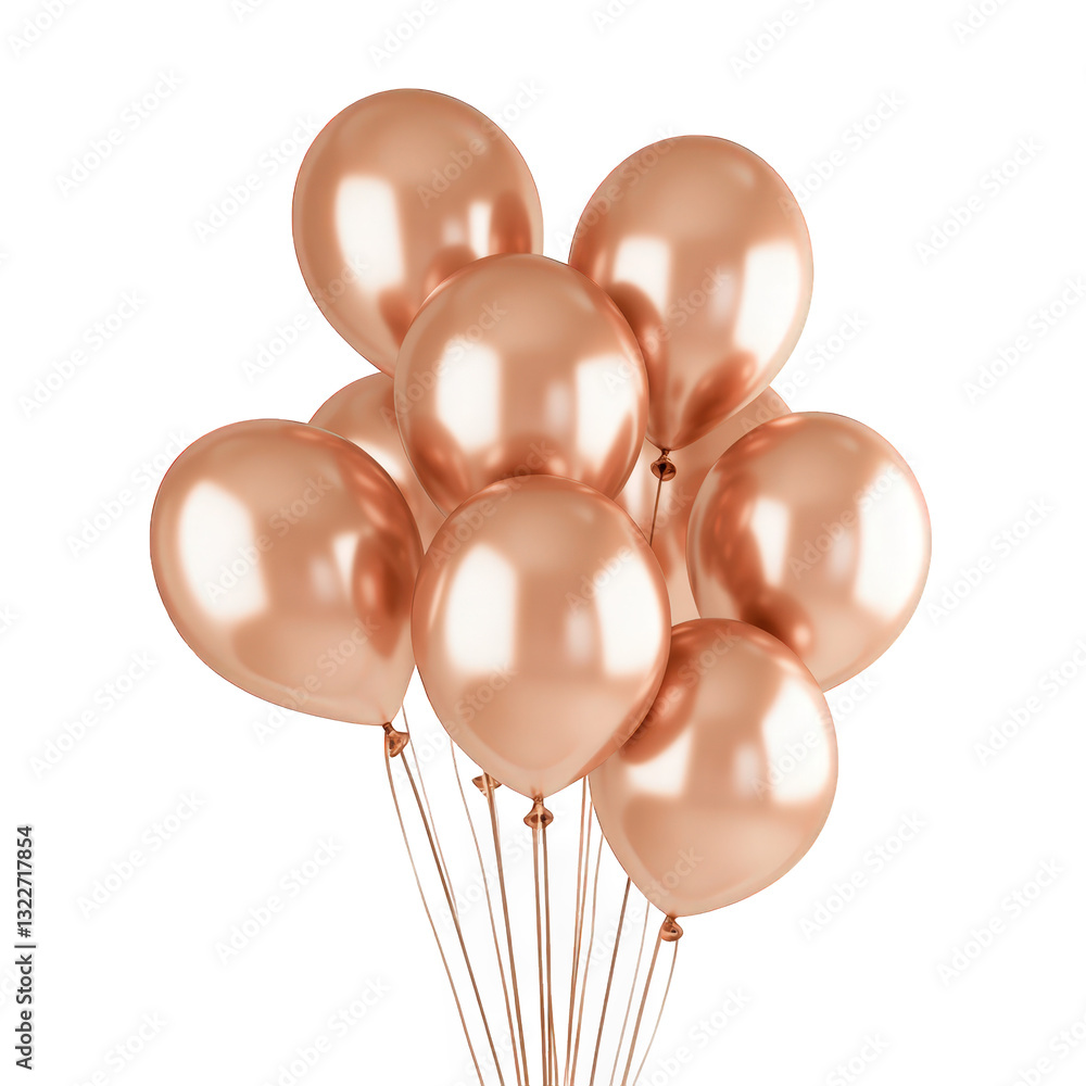 Poster a cluster of glossy rose gold balloons tied together with thin strings creating a festive and celebr