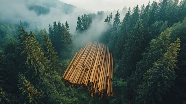 Sustainable forestry practices, highlighting responsible forest management techniques that balance timber production with the preservation of ecosystems and biodiversity.