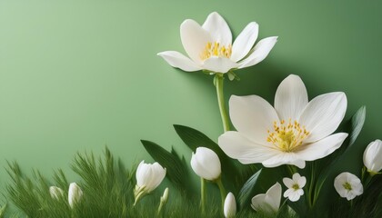 Vibrant Spring Blossoms Radiate Against a Lush Green Backdrop A Fresh and Serene Digital Artwork for Nature Inspired Spaces