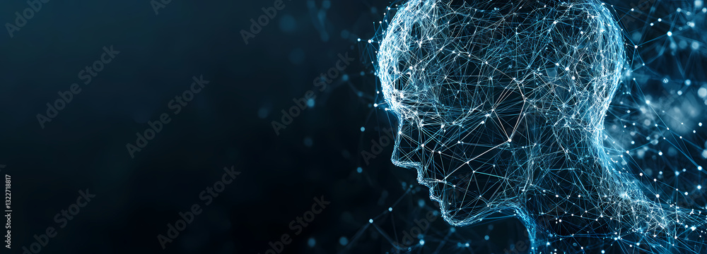 Aufkleber digital mind: a stylized representation of a human head, rendered in a network of interconnected lin