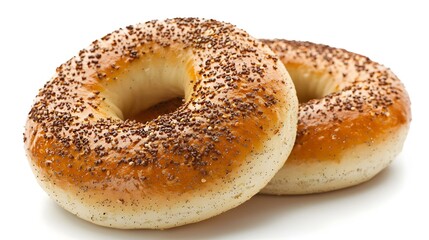 Two Poppy Seed Bagels Isolated on White Background