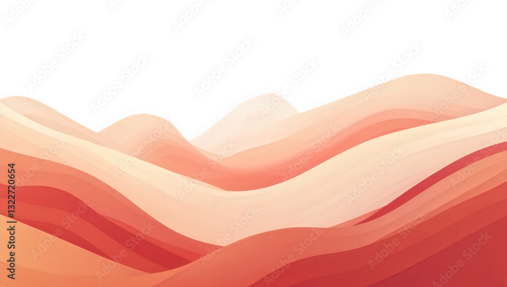 Poster soft flowing waves of warm colors primarily in shades of red and peach creating an abstract landscap