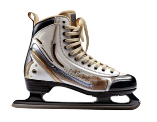 Elegant ice skate,  white and beige with black accents, showcases winter sport grace.  Perfect for websites, brochures, or advertising related to winter activities, sports equipment, or athleticism.