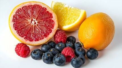 A vibrant mix of berries and citrus fruits