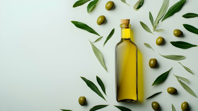 A bottle olive oil olives green olive leaf - Powered by Adobe