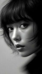 Fototapeta premium ファンタジーストーリー（モノクロームに刻まれた、一瞬のモノローグ—静寂の中で紡がれる女性の想い）
