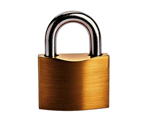 Naklejka premium A brass padlock, symbolising security, privacy, and protection, stands on a clean white background.