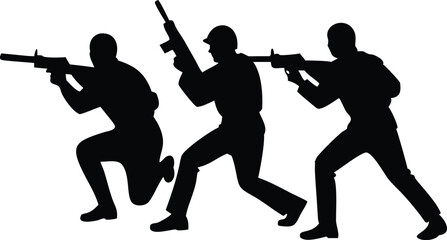 Obraz premium military soldiers with guns silhouettes figures icons