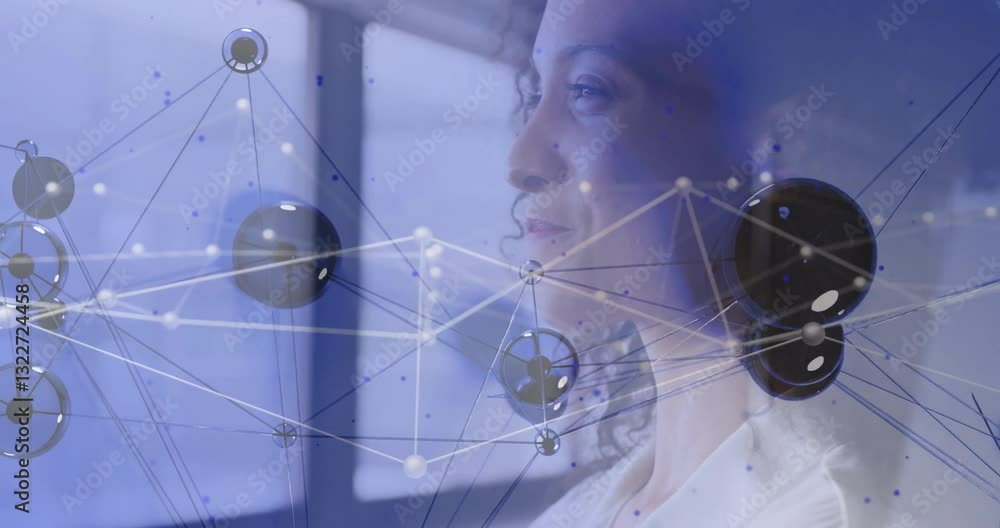 Poster network of connections and data processing animation over thoughtful person