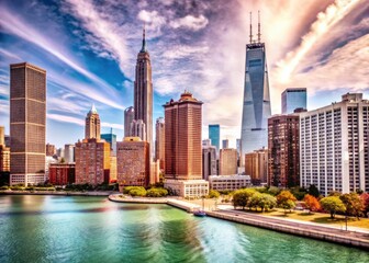 Naklejka premium Chicago Skyline Photography: Stunning Cityscape Images, Illinois Architecture, Lake Michigan Views