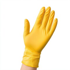 Yellow Latex Glove on a Hand Isolated on White Background for Medical or Cleaning Use