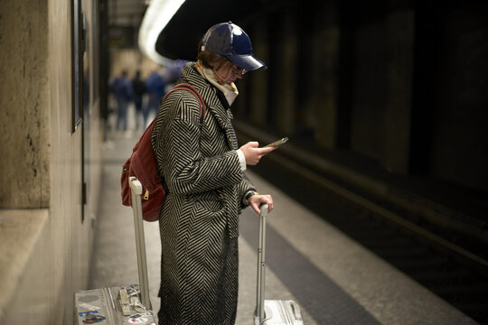 Traveler waiting at subway platform