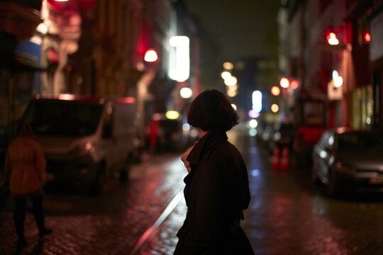 Evening walk in lively streets