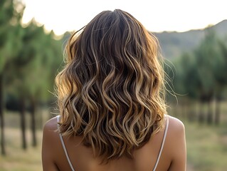 Soft sun-kissed balayage ombre hair on a woman captured from the back