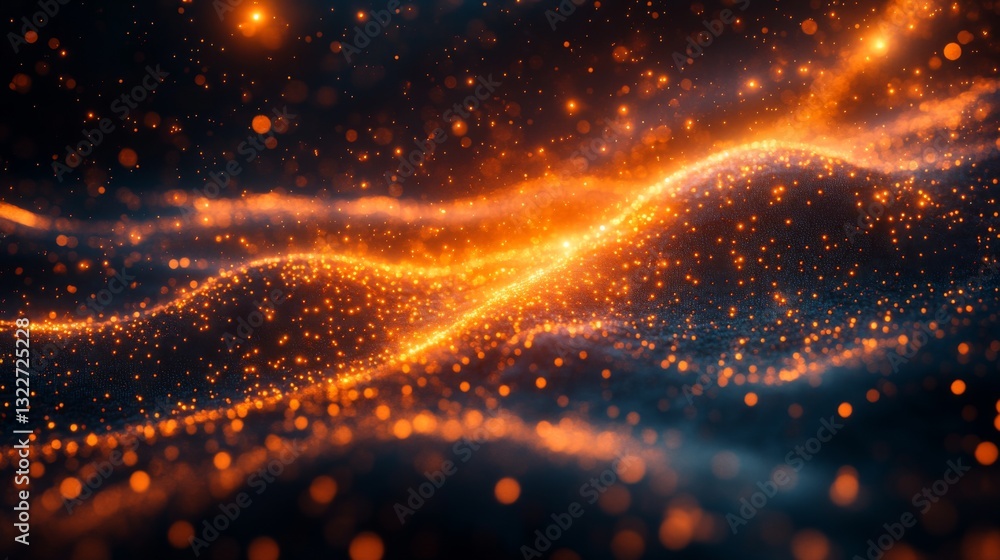 Poster Dynamic waves of light represent the complex interactions of quantum mechanics, showcasing qubit states in superposition and entanglement, illustrating decoherence phenomena.