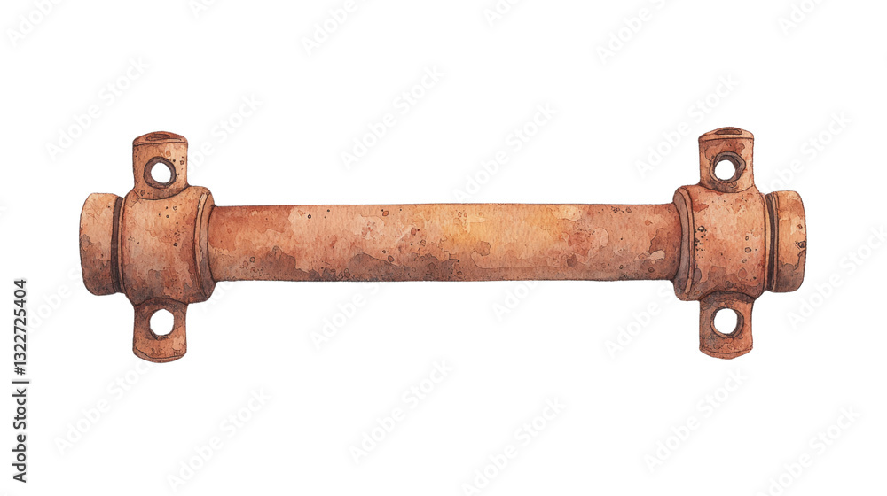 Poster a cylindrical metal object with connecting ends, featuring a weathered surface indicative of age and