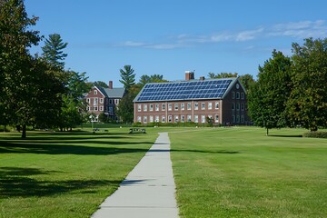 Solar panels on a university campus promoting green energy and sustainable living among students