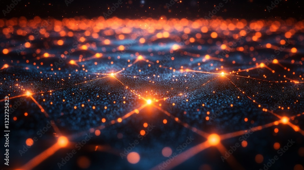 Aufkleber Colorful particles represent qubits interconnected in a network, showcasing their states and interactions, emphasizing concepts of superposition and entanglement within quantum computing.