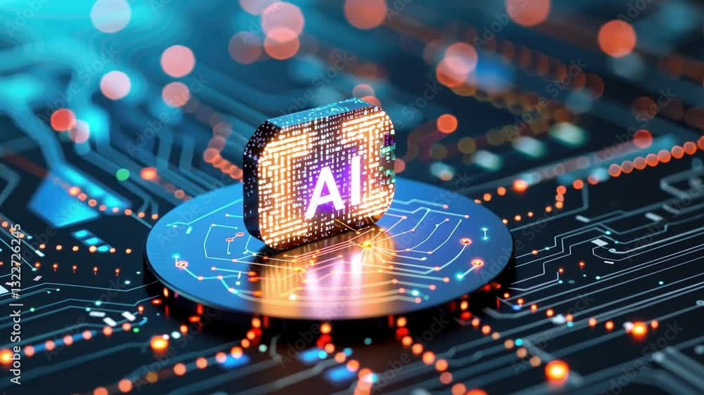 Poster glowing ai chip on circuit board vibrant display of advanced technology and innovation in artificial