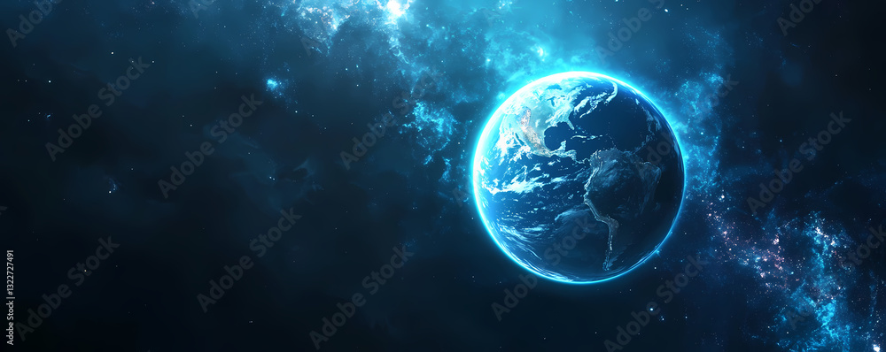 Poster celestial sphere: a mesmerizing view of planet earth floating in the vastness of space, surrounded b