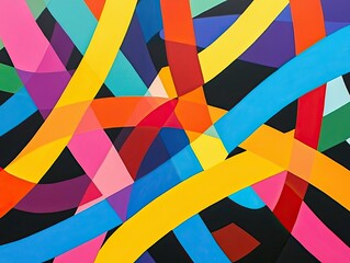Vibrant Abstract Colorful Lines on Dark Background Art Piece