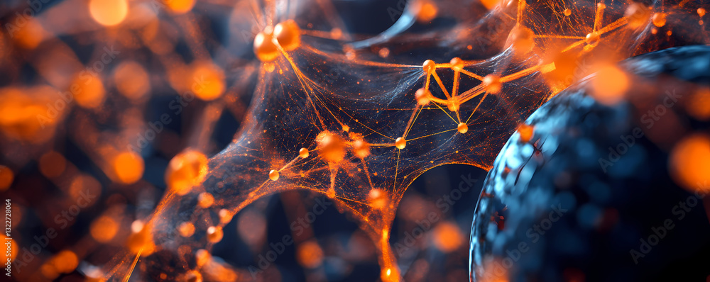 Aufkleber abstract network: a mesmerizing, close-up view of an intricate network of interconnected nodes, glow