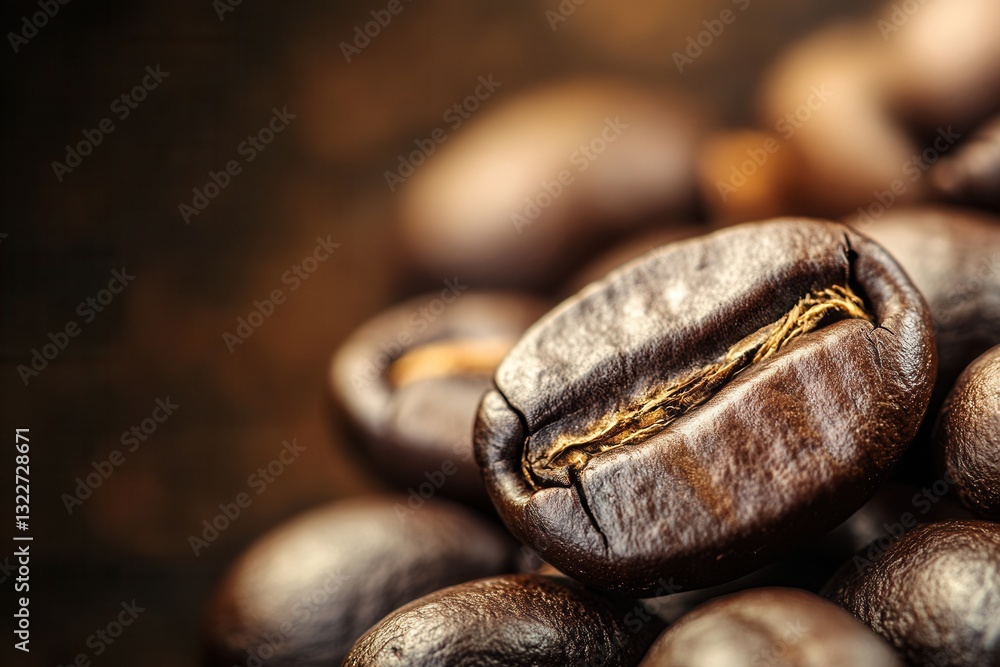 Aufkleber close-up view of roasted coffee beans highlighting rich textures and warm tones with a standout bean