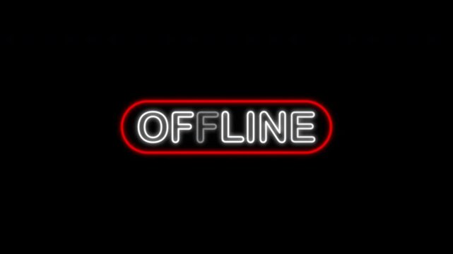 Offline neon text animation on a black background. 4K Video